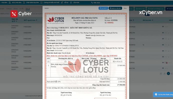 _Hướng dẫn thao tác điều chỉnh tăng trên phần mềm hóa đơn xCyber Bill 2023_