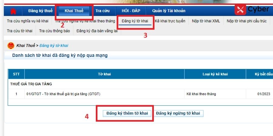 Đăng ký các tờ khai khi nộp báo cáo tài chính