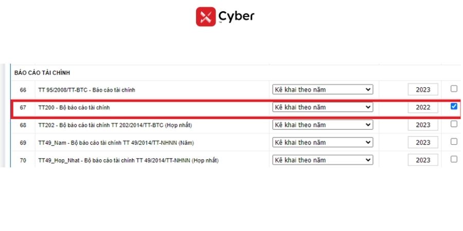 Đăng ký các tờ khai khi nộp báo cáo tài chính