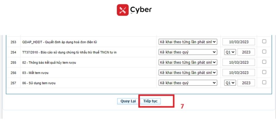 Đăng ký các tờ khai khi nộp báo cáo tài chính