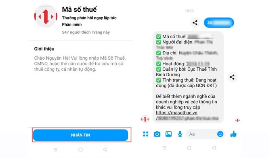 Cách tra mã số thuế cá nhân đơn giản bằng ứng dụng Messenger