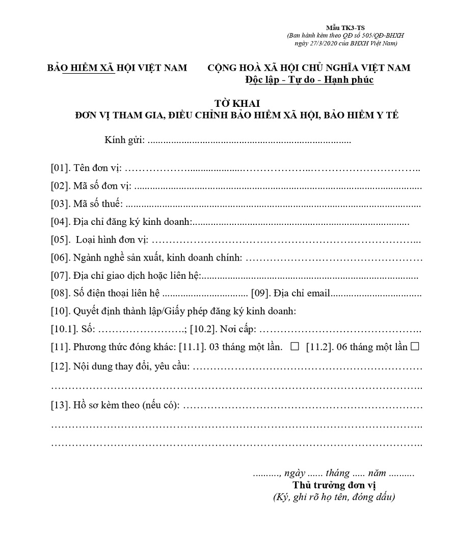 Tải mẫu TK3-TS mới nhất - Tờ khai đơn vị tham gia, điều chỉnh BHXH, BHYT 4 hướng dẫn điền mẫu tk3-ts chi tiết