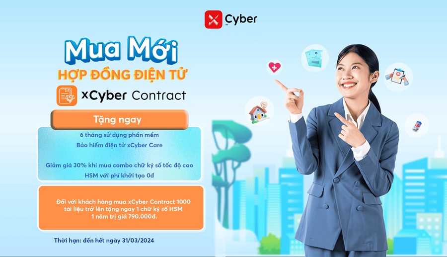 Mua phần mềm hợp đồng điện tử xCyber Contract nhận ngay deal hời 1 Mua hợp đồng điện tử xCyber Contract gói bất kỳ nhận liền 3 quả tặng