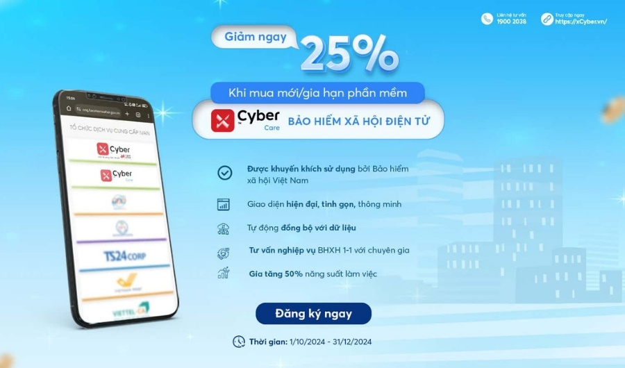 Siêu deal quý IV – Giảm ngay 25% khi mua mới/gia hạn phần mềm Bảo hiểm xã hội điện tử xCyber Care
