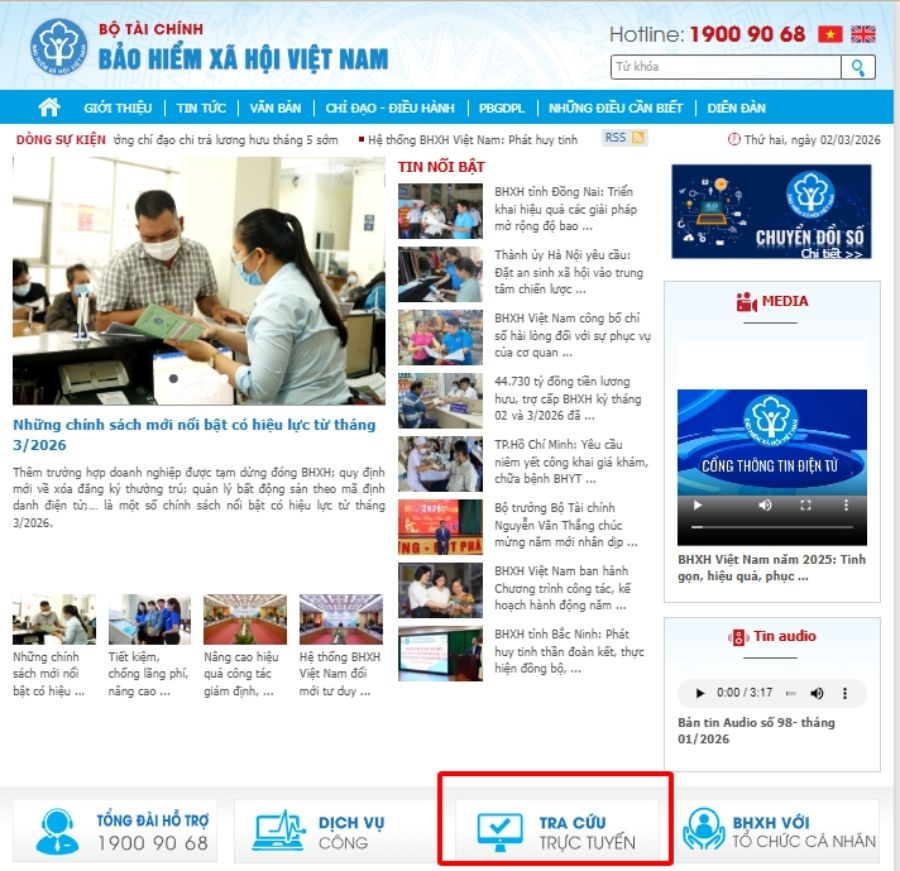 Hướng dẫn tra cứu đóng bảo hiểm xã hội trên baohiemxahoi.gov.vn? Thời gian đóng là khi nào? 2 cách tra cứu đóng bảo hiểm xã hội trên baohiemxahoi.gov.vn - bước 1