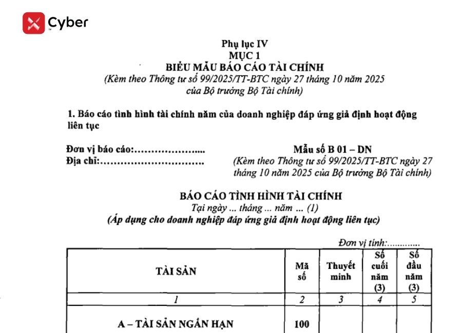 Doanh nghiệp nào bắt buộc nộp báo cáo tài chính năm? Mức phạt nếu không nộp là bao nhiêu? 3 Mẫu B 01- DN - Báo cáo tình hình tài chính doanh nghiệp