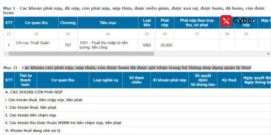 Cách tra cứu nợ thuế TNCN trên Tổng cục Thuế - Bước 4