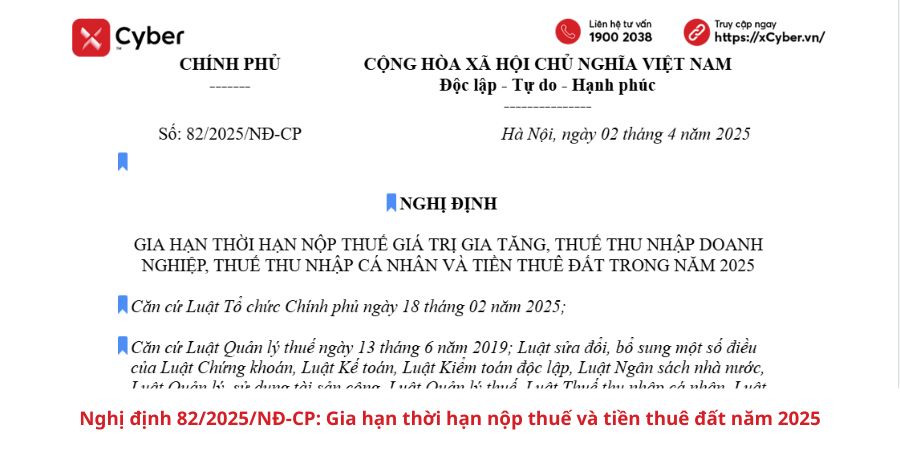 Nghị định 82/2025/NĐ-CP: Gia hạn thời hạn nộp thuế và tiền thuê đất năm 2025