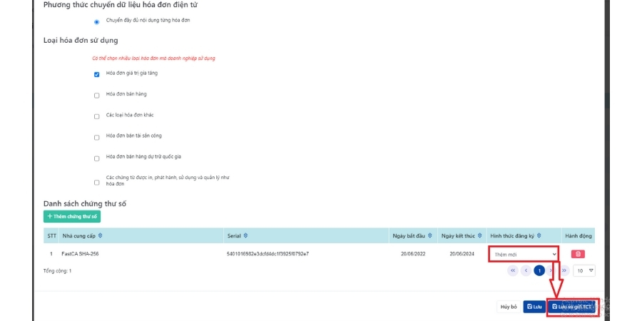 Chọn hình thức đăng ký là thêm mới 