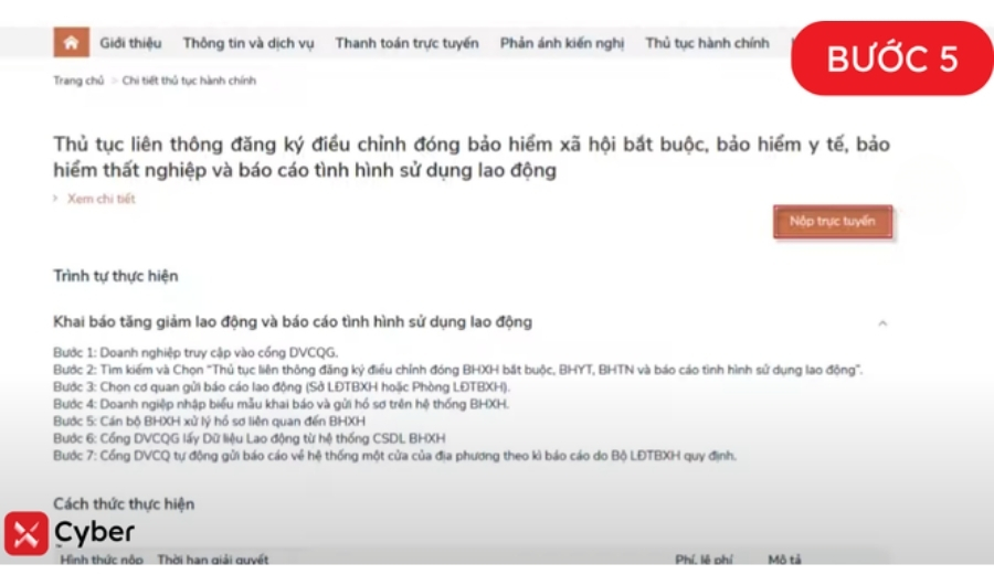 nộp báo cáo tình hình sử dụng lao động 6 tháng đầu năm - bước 5