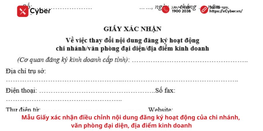 Mẫu Giấy xác nhận điều chỉnh nội dung đăng ký hoạt động của chi nhánh, văn phòng đại diện, địa điểm kinh doanh 1 Quy định về việc điều chỉnh thông tin đăng ký hoạt động của chi nhánh, văn phòng đại diện và địa điểm kinh doanh