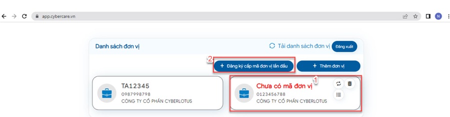 Hướng dẫn cấp mã đơn vị Bảo hiểm xã hội (BHXH) lần đầu trên phần mềm BHXH điện tử xCyber Care 2 cấp mã đơn vị BHXH lần đầu trên phần mềm BHXH điện tử xCyber Care - bước 1.1