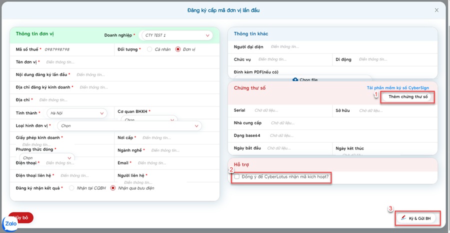 Hướng dẫn cấp mã đơn vị Bảo hiểm xã hội (BHXH) lần đầu trên phần mềm BHXH điện tử xCyber Care 3 cấp mã đơn vị BHXH lần đầu trên phần mềm BHXH điện tử xCyber Care - bước 1.2