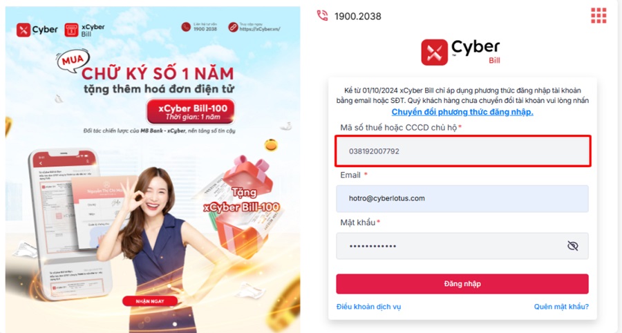 Hướng dẫn chuyển đổi MST hộ kinh doanh thành CCCD trên xCyber Bill 