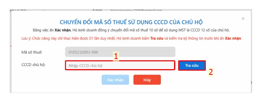 Hướng dẫn chuyển đổi MST hộ kinh doanh thành CCCD trên xCyber Bill 