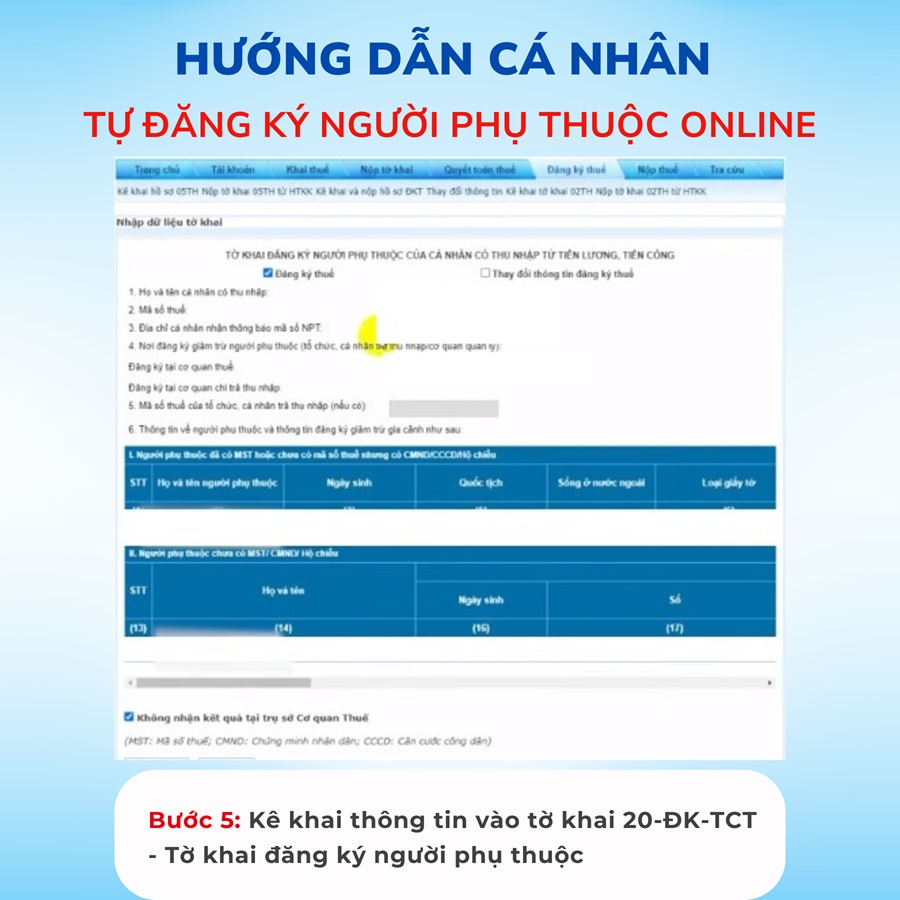 cách cá nhân tự đăng ký người phụ thuộc online - bước 5