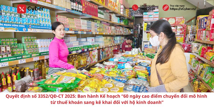 Quyết định số 3352/QĐ-CT 2025: Ban hành Kế hoạch “60 ngày cao điểm chuyển đổi mô hình từ thuế khoán sang kê khai đối với hộ kinh doanh” 1 Quyết định số 3352/QĐ-CT 2025