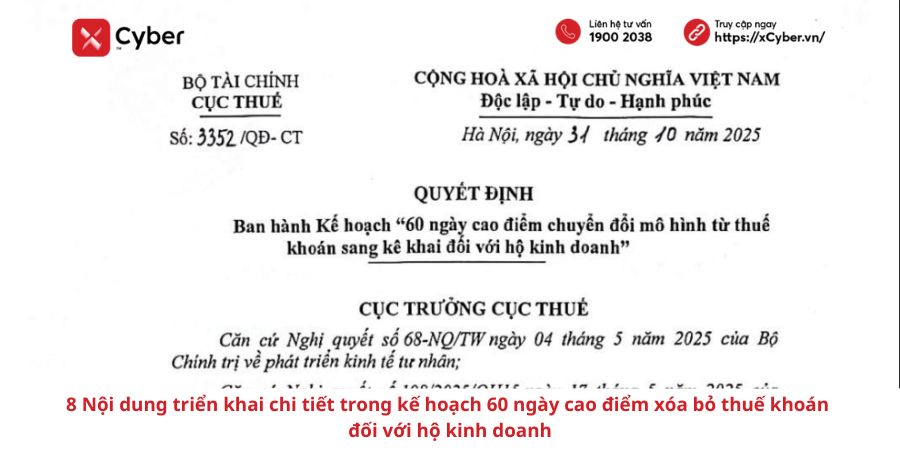 8 Nội dung triển khai chi tiết trong kế hoạch 60 ngày cao điểm xóa bỏ thuế khoán đối với hộ kinh doanh 1 8 nội dung trọng tâm trong kế hoạch 60 ngày xóa bỏ thuế khoán