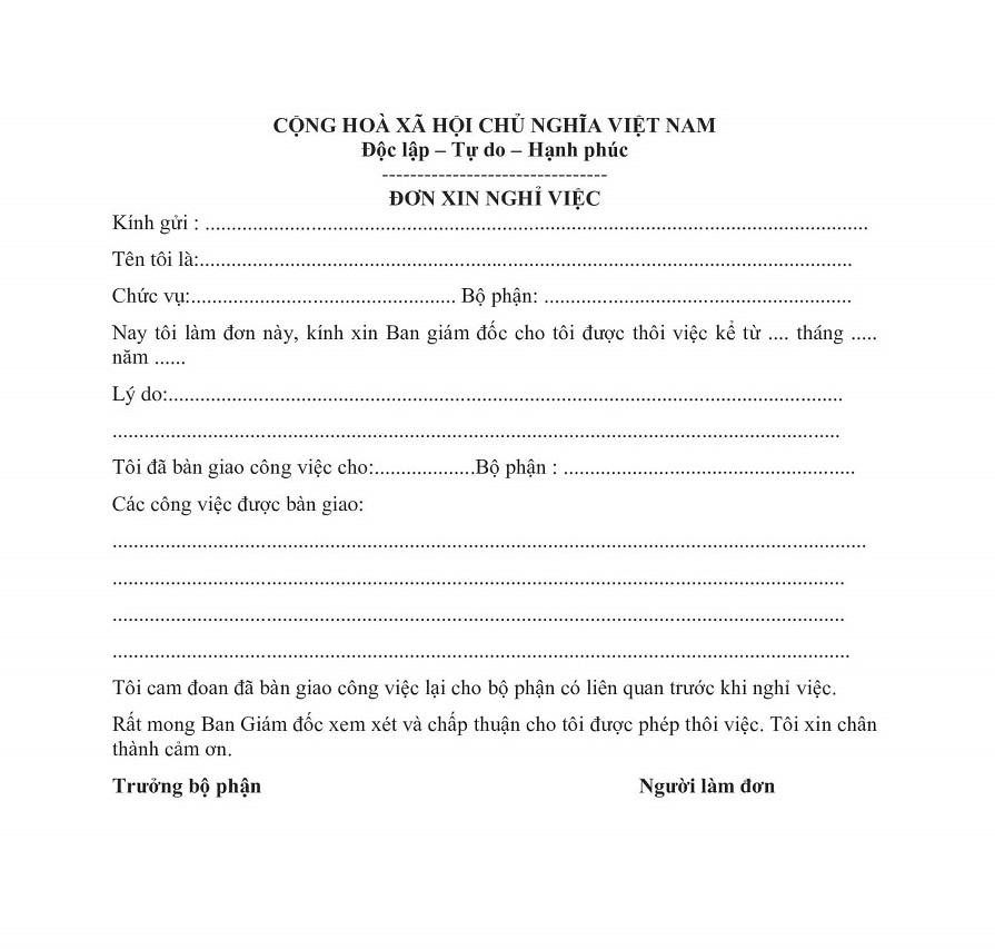 mẫu đơn xin chấm dứt hợp đồng thử việc