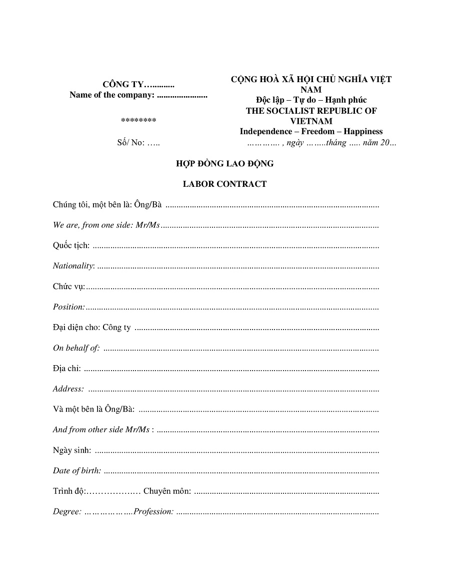 mẫu hợp đồng thử việc song ngữ