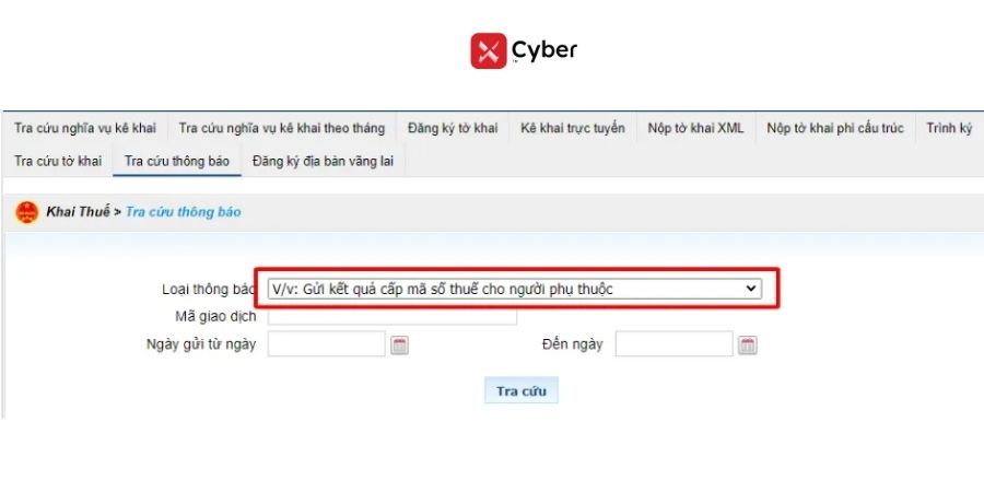 Tra cứu người phụ thuộc trên Thuế điện tử đối với doanh nghiệp