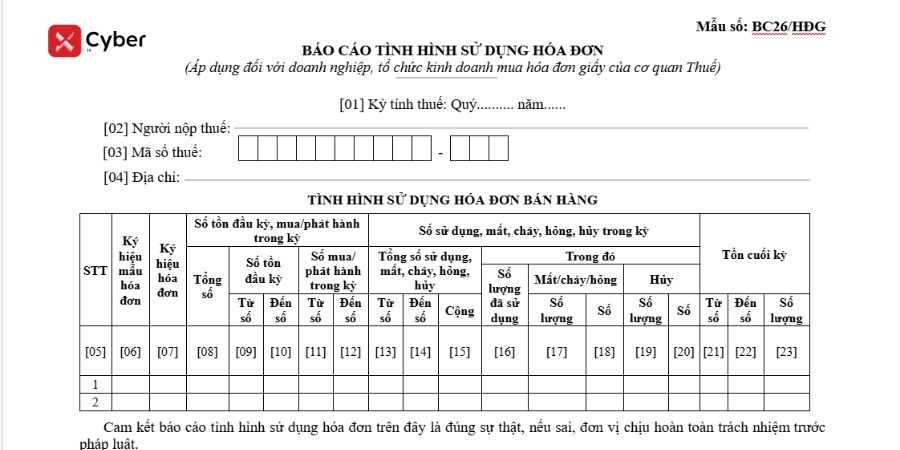 mẫu báo cáo sử dụng hóa đơn hộ kinh doanh mới nhất