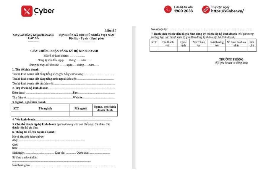 Mẫu giấy chứng nhận đăng ký hộ kinh doanh mới nhất