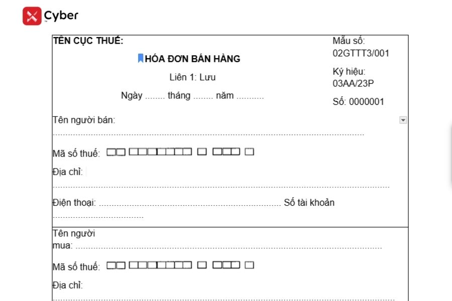 mẫu hóa đơn bán hàng của hộ kinh doanh