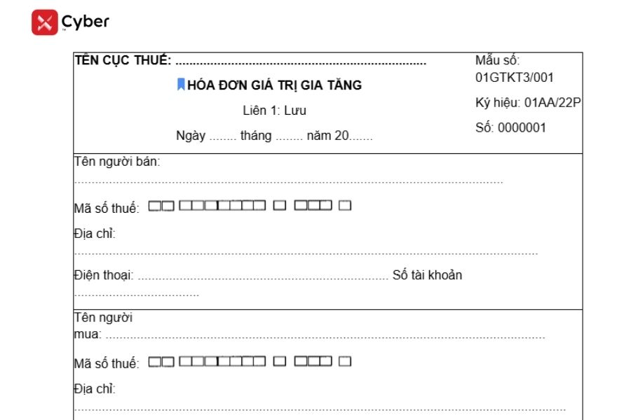 mẫu hóa đơn giá trị gia tăng của hộ kinh doanh