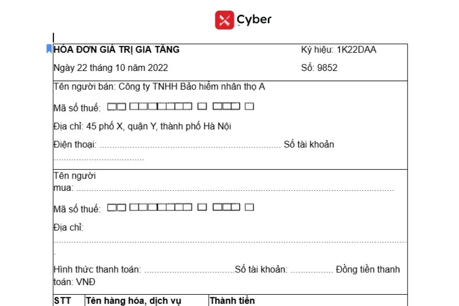 Mẫu hóa đơn giá trị gia tăng đặc thù của hộ kinh doanh