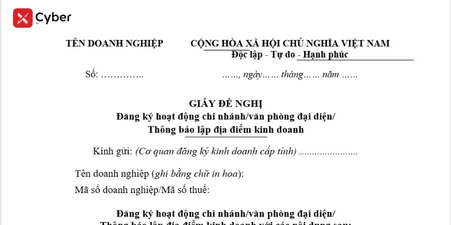 Mẫu giấy thông báo mở thêm địa điểm kinh doanh