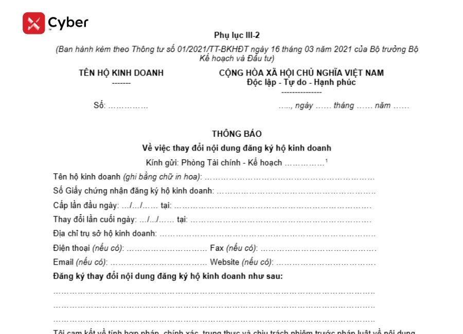Thay đổi địa chỉ hộ kinh doanh: Hồ sơ, thủ tục và lưu ý mới nhất 2026 5 mẫu thông báo thay đổi địa chỉ hộ kinh doanh