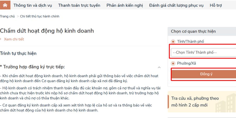 nộp hồ sơ giải thể hộ kinh doanh online trên dịch vụ công