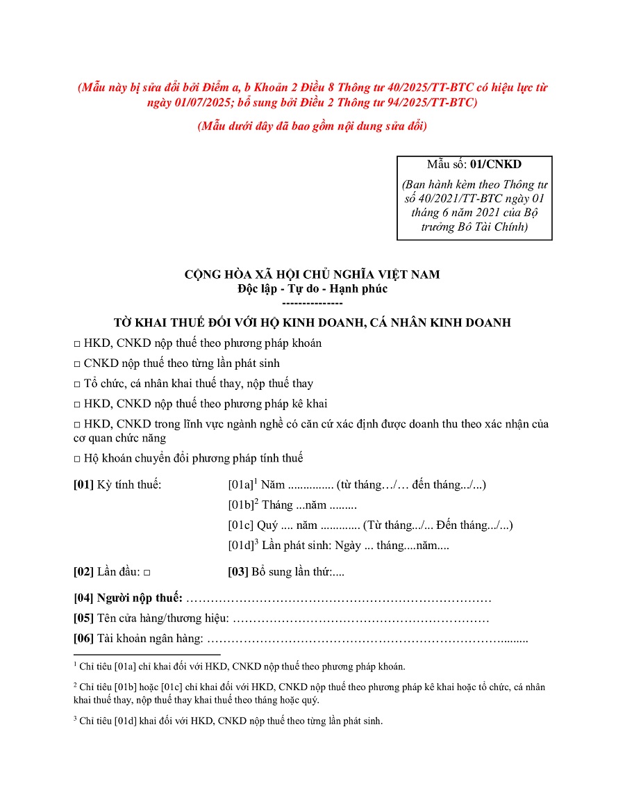 tờ khai thuế mẫu 01/cnkd