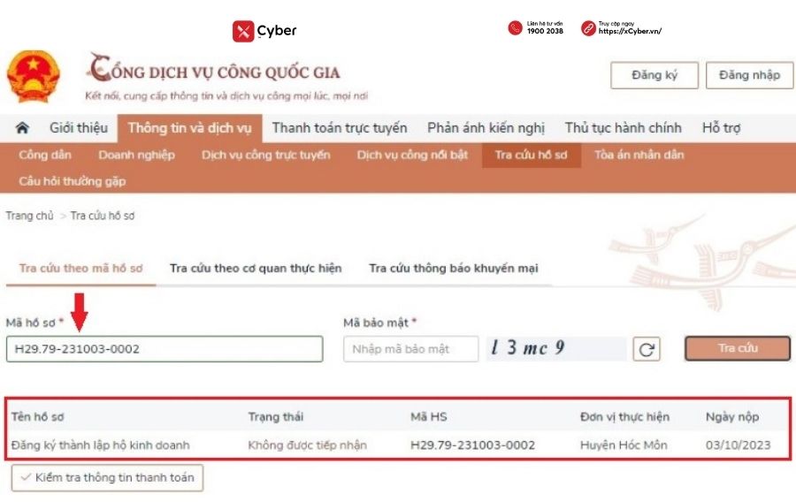 tra cứu giấy phép hộ kinh doanh qua cổng dịch vụ công quốc gia - bước 3
