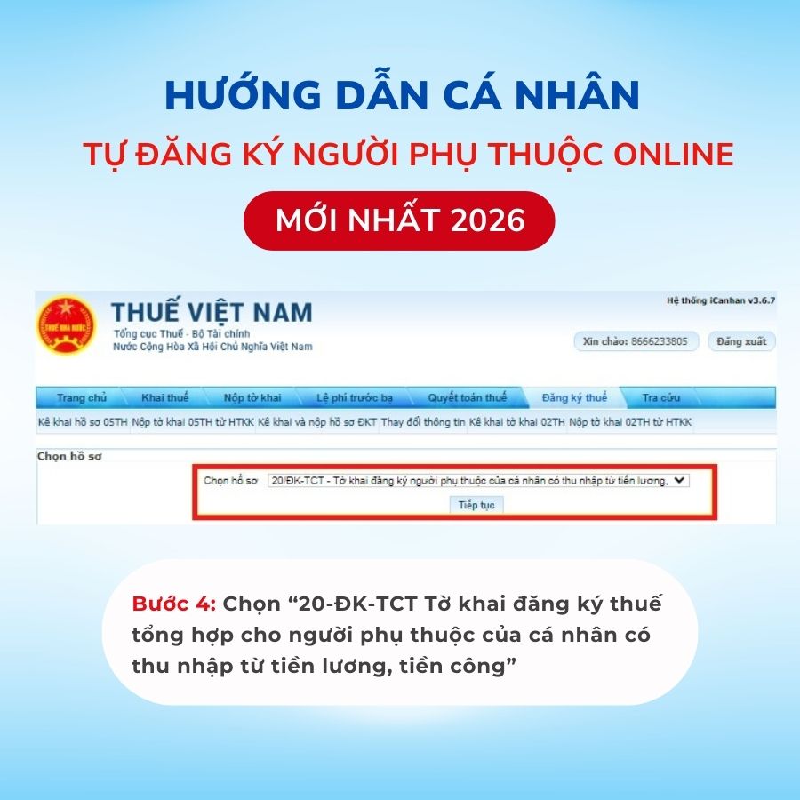 Cá nhân tự đăng ký người phụ thuộc: Điều kiện, cách làm & lưu ý quan trọng 5 Cá nhân tự đăng ký người phụ thuộc trên Thuế điện tử - Bước 4