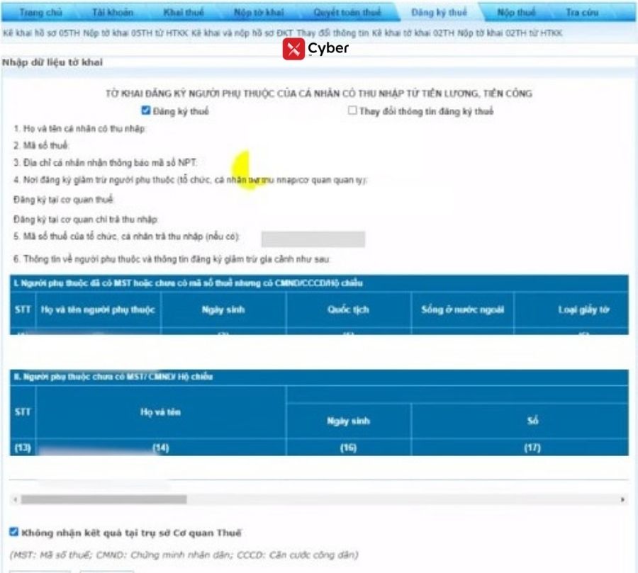 cách đăng ký người phụ thuộc đã có mã số thuế