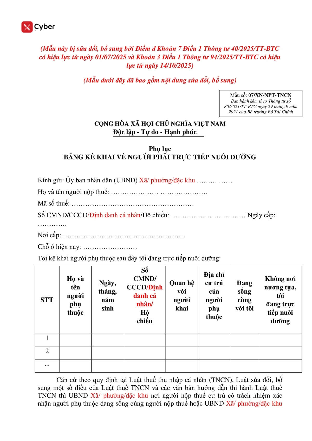 mẫu 07/xn-npt-tncn mới nhất
