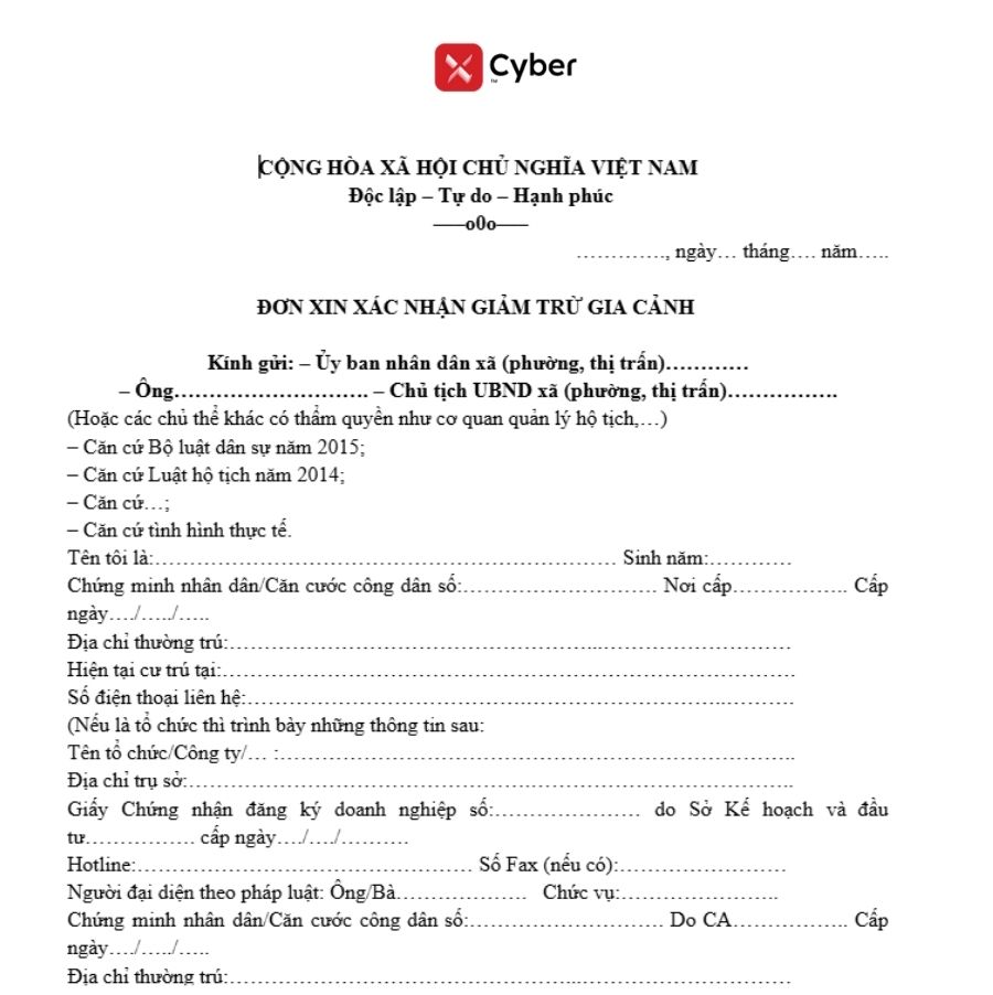 Mẫu đơn xin giảm trừ gia cảnh cho bố mẹ mới nhất và cách điền đúng quy định 2 Mẫu đơn xin giảm trừ gia cảnh cho bố mẹ mới nhất