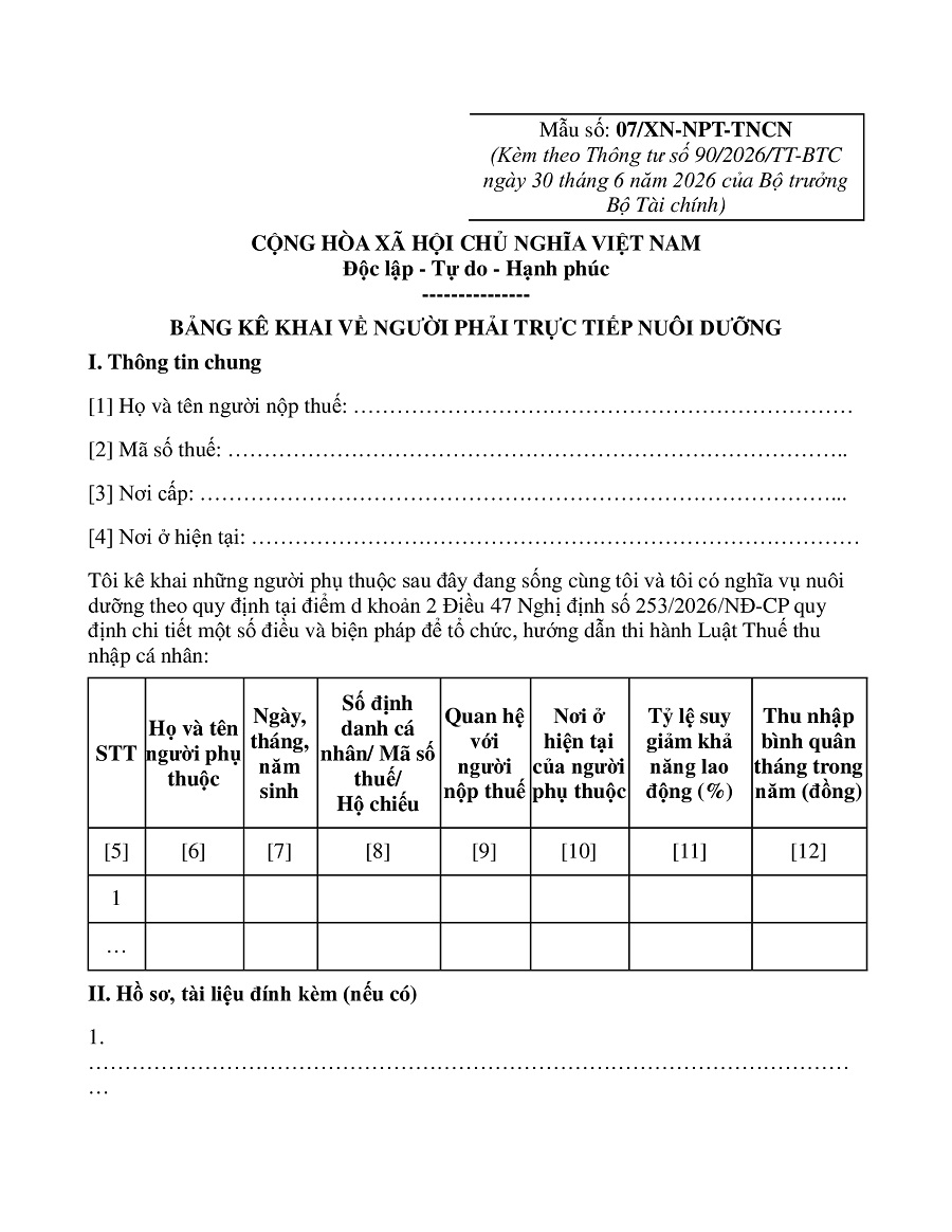 mẫu 07/xn-npt-tncn mới nhất