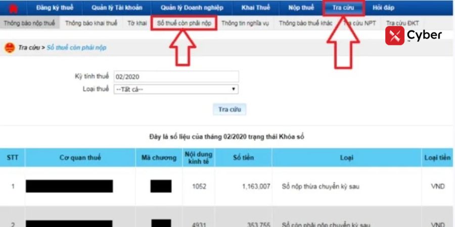Tra cứu nợ thuế doanh nghiệp trên Thuế điện tử - Bước 2