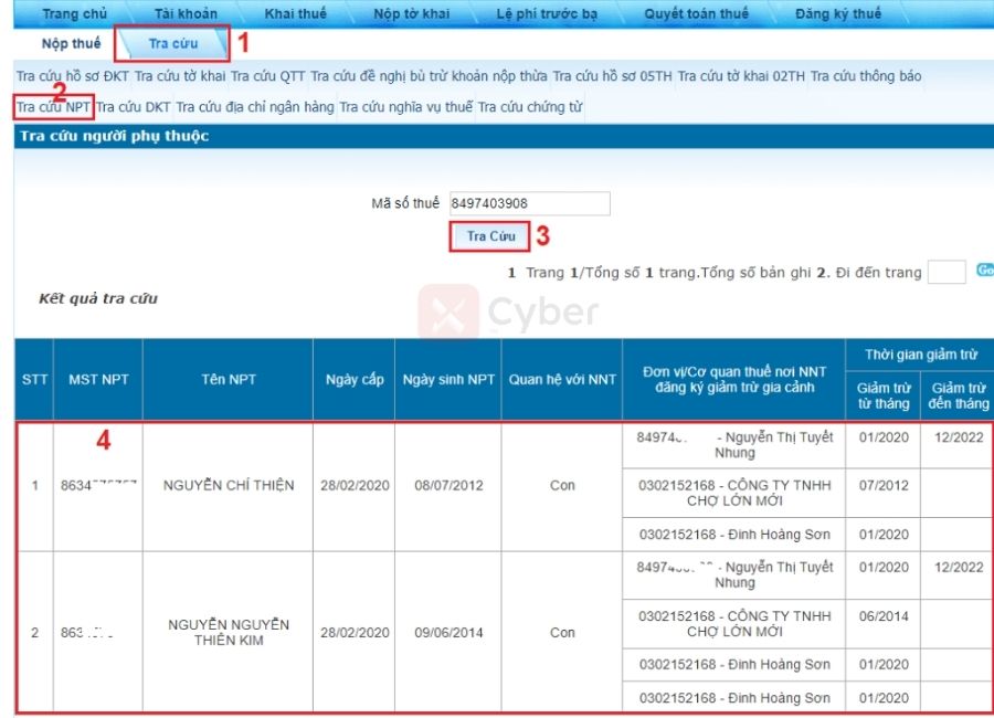 Thủ tục cắt giảm người phụ thuộc online theo quy định mới nhất 2026 10 Tra cứu thông tin người phụ thuộc sau khi cắt giảm