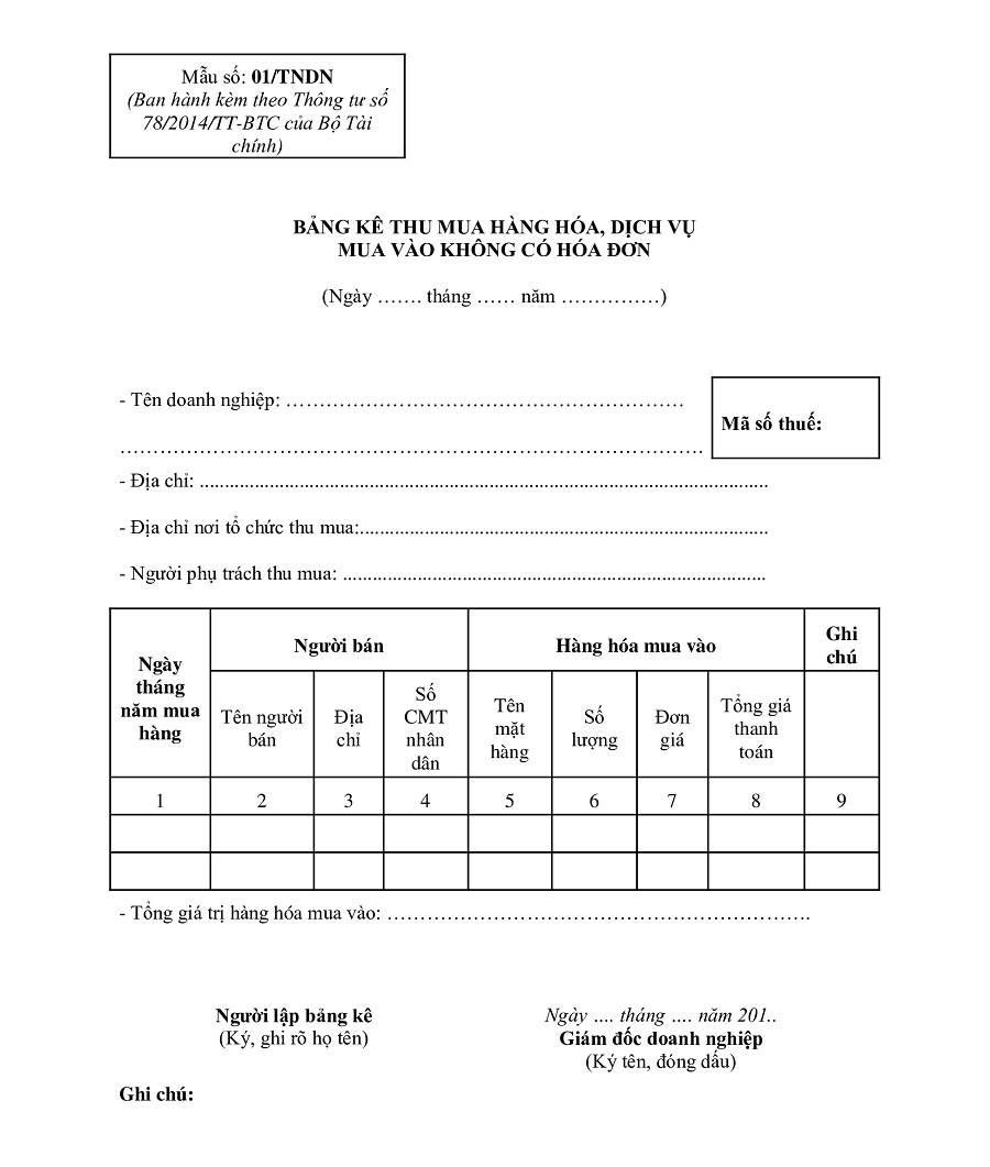 mẫu 01/tndn mới nhất theo quy định