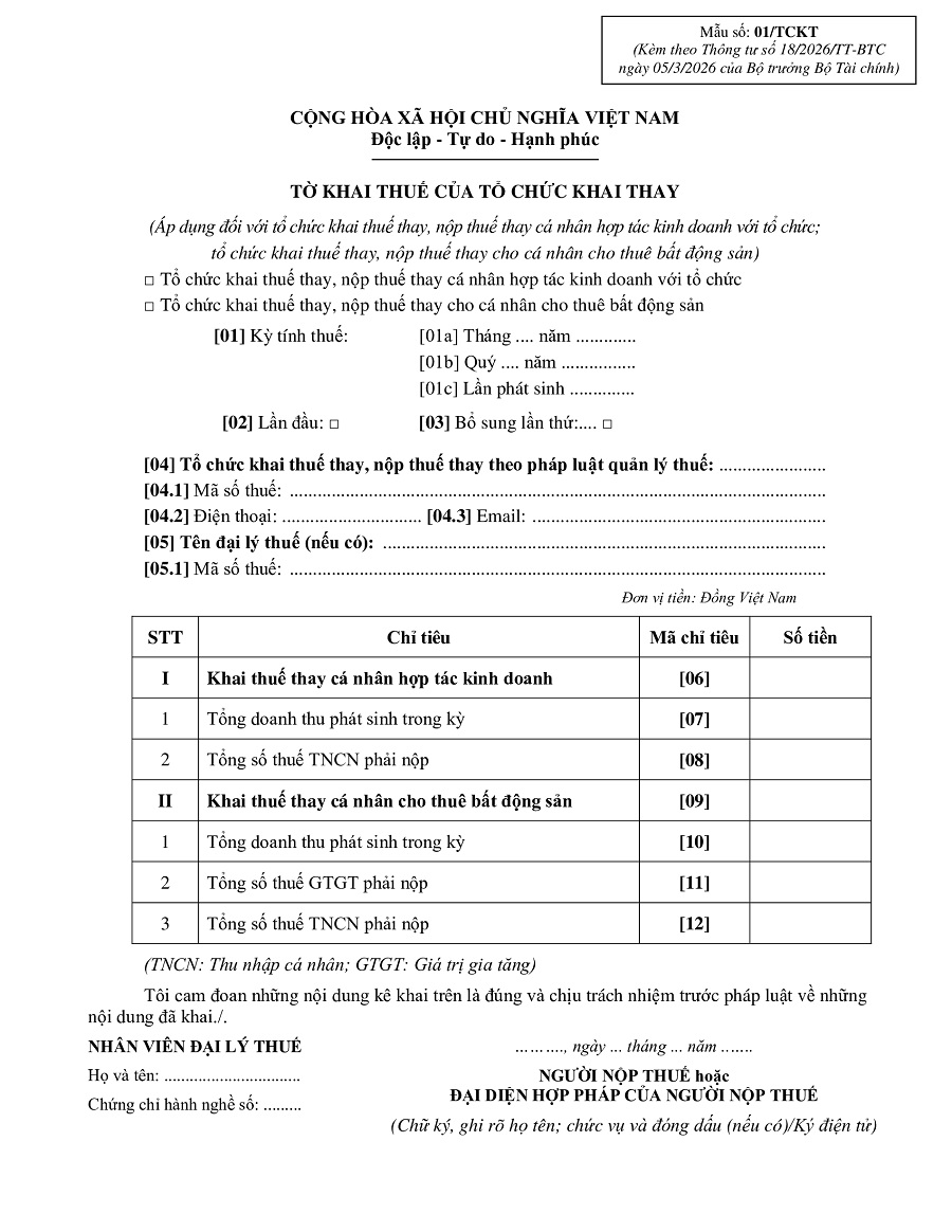 mẫu số 01/TCKT là gì