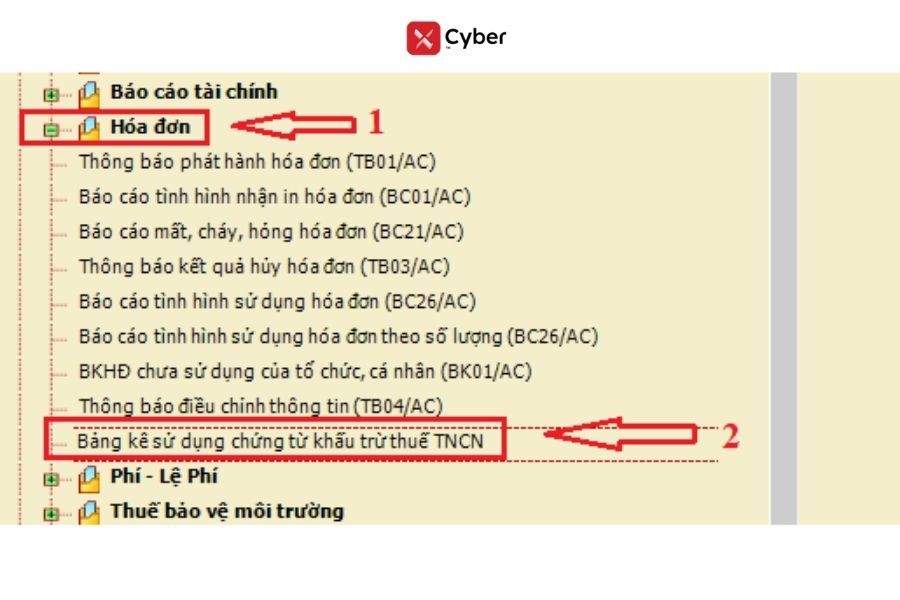 cách nộp báo cáo chứng từ khấu trừ thuế tncn - bước 1