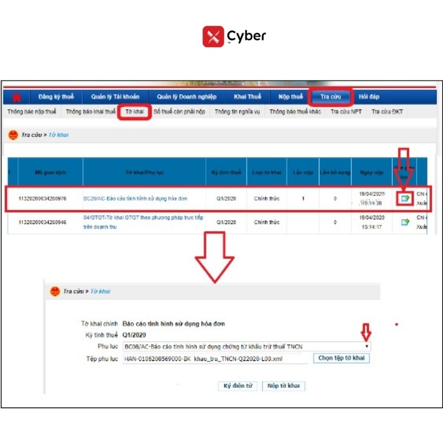 cách nộp báo cáo chứng từ khấu trừ thuế tncn - bước 2