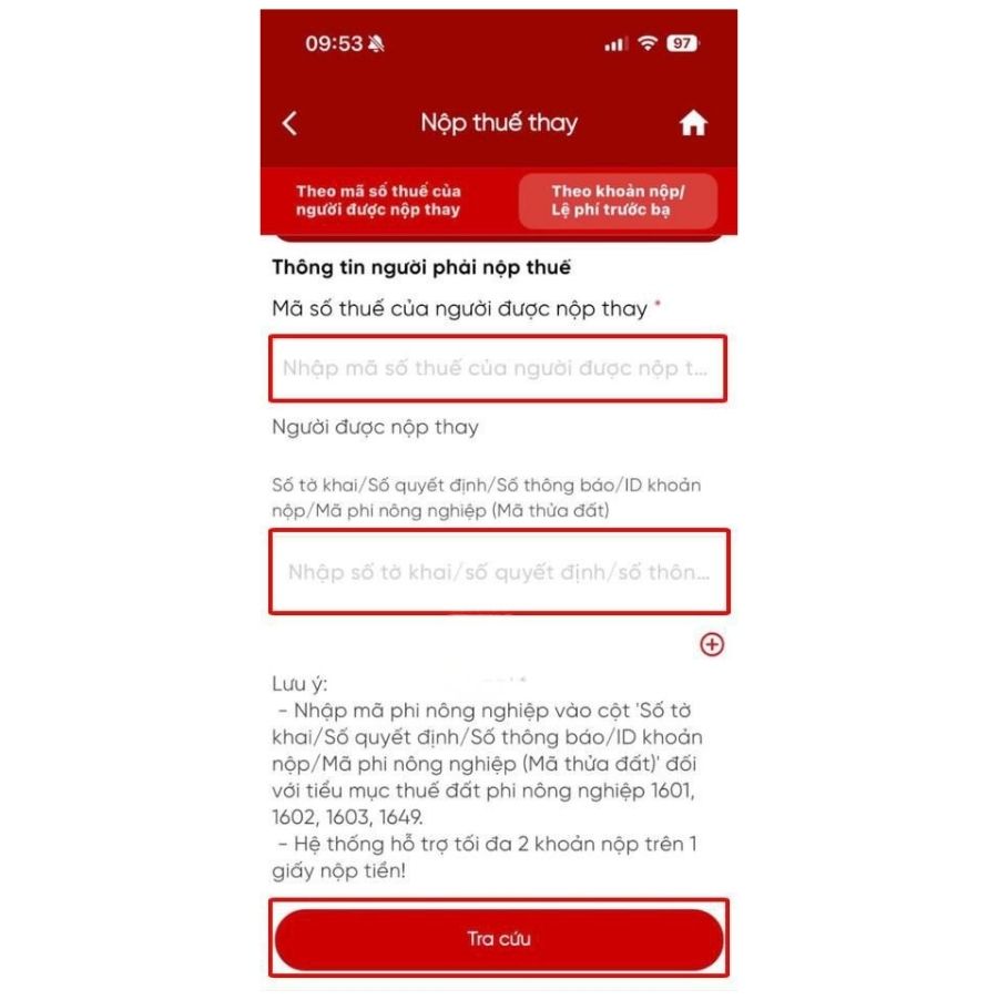 cách nộp thuế thay cho hộ kinh doanh qua etax mobile theo mã hồ sơ khoản nộp, lệ phí trước bạ - bước 2
