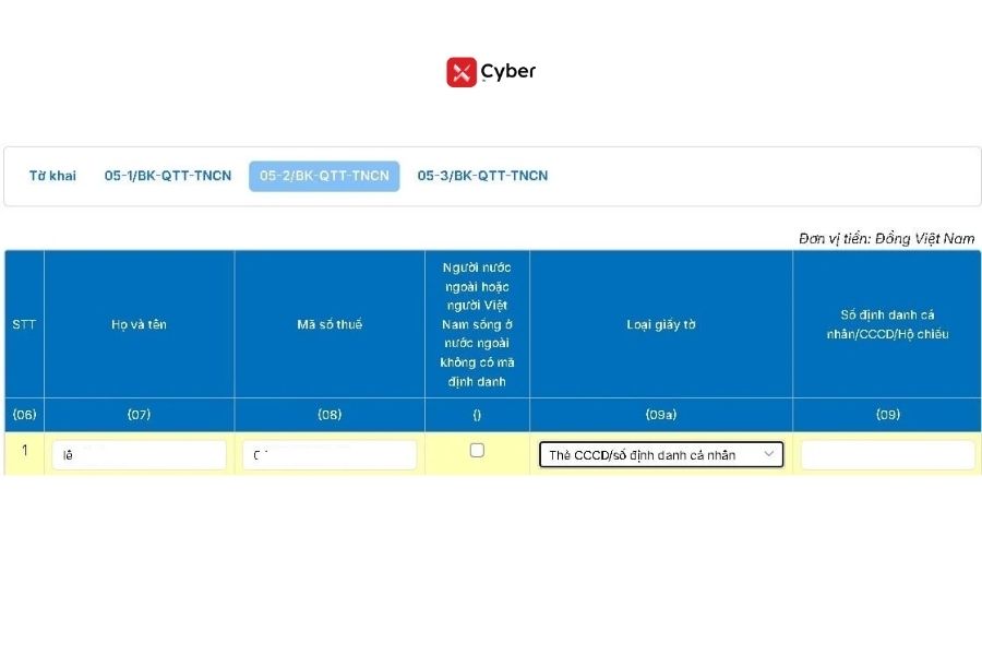 Cách nộp tờ khai 05/QTT-TNCN trên Dịch vụ công - Bước 10