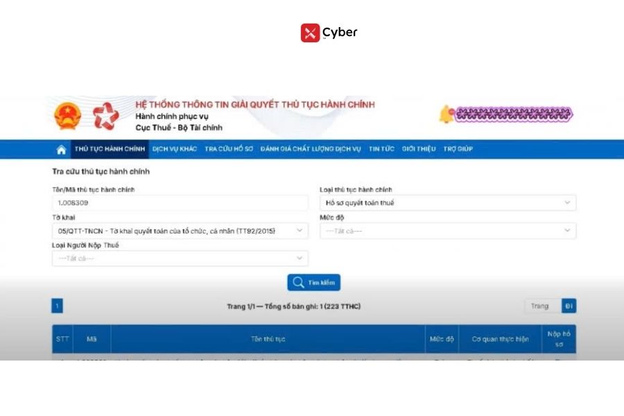 Cách nộp tờ khai 05/QTT-TNCN trên Dịch vụ công - Bước 3