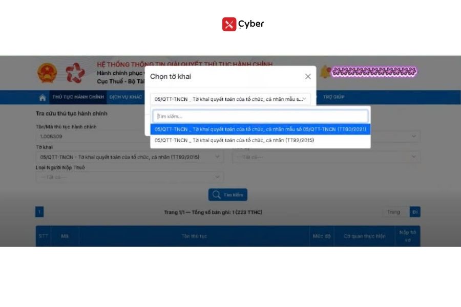 Cách nộp tờ khai 05/QTT-TNCN trên Dịch vụ công - Bước 4